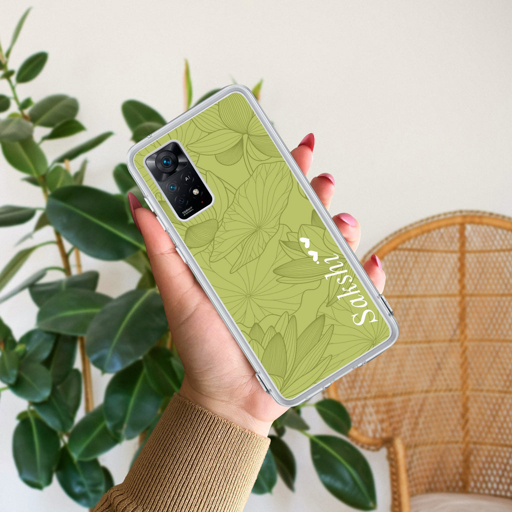 Customized luxury Mint Green leaves Transparent Silicon Case For Redmi Note 11