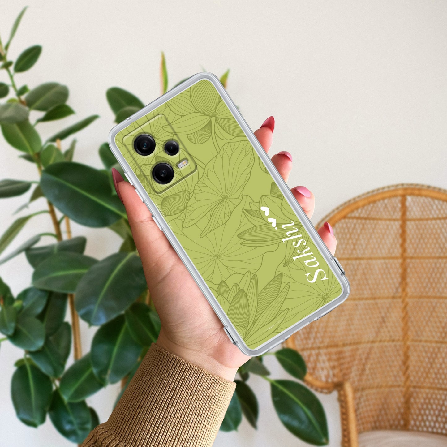 Customized luxury Mint Green leaves Transparent Silicon Case For Redmi/Xiaomi
