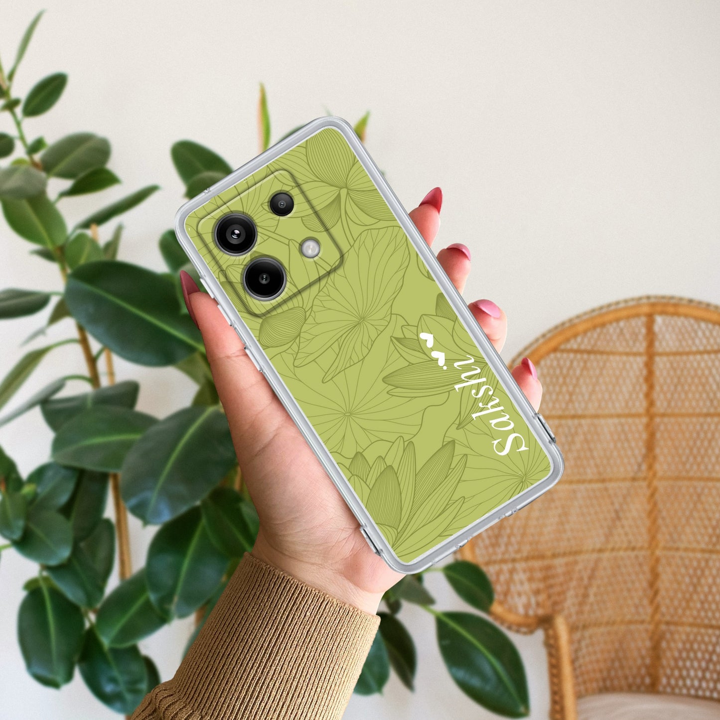 Customized luxury Mint Green leaves Transparent Silicon Case For Redmi/Xiaomi