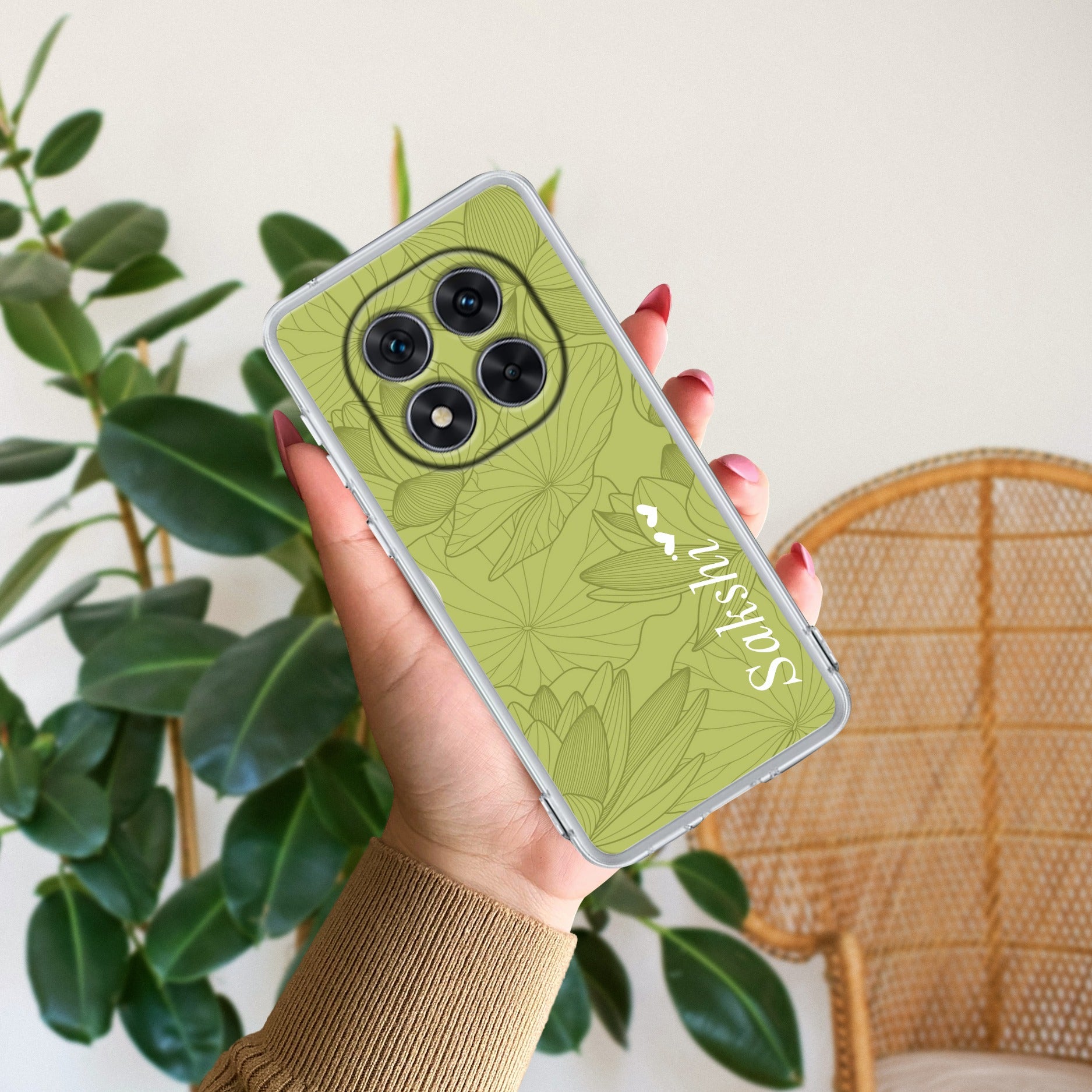Customized luxury Mint Green leaves Transparent Silicon Case For Redmi/Xiaomi
