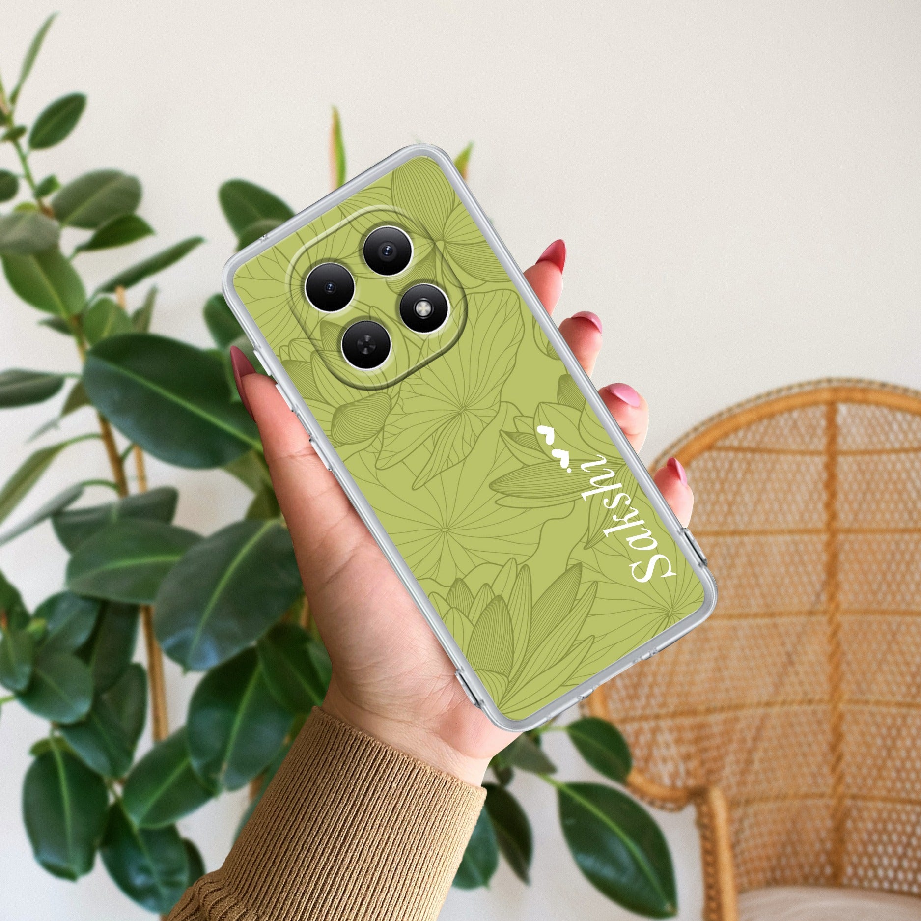 Customized luxury Mint Green leaves Transparent Silicon Case For Redmi/Xiaomi
