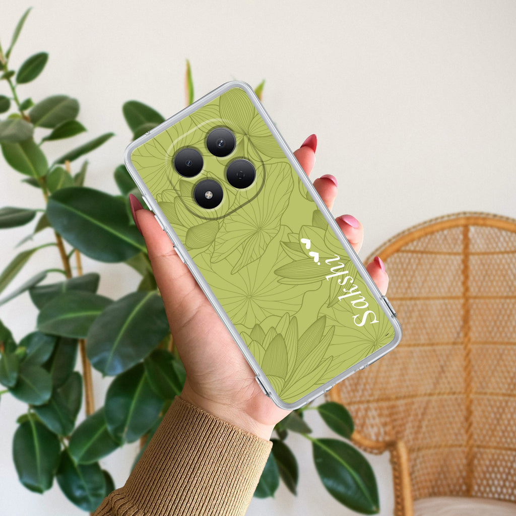 Customized luxury Mint Green leaves Transparent Silicon Case For Redmi Note 15 Pro 5G