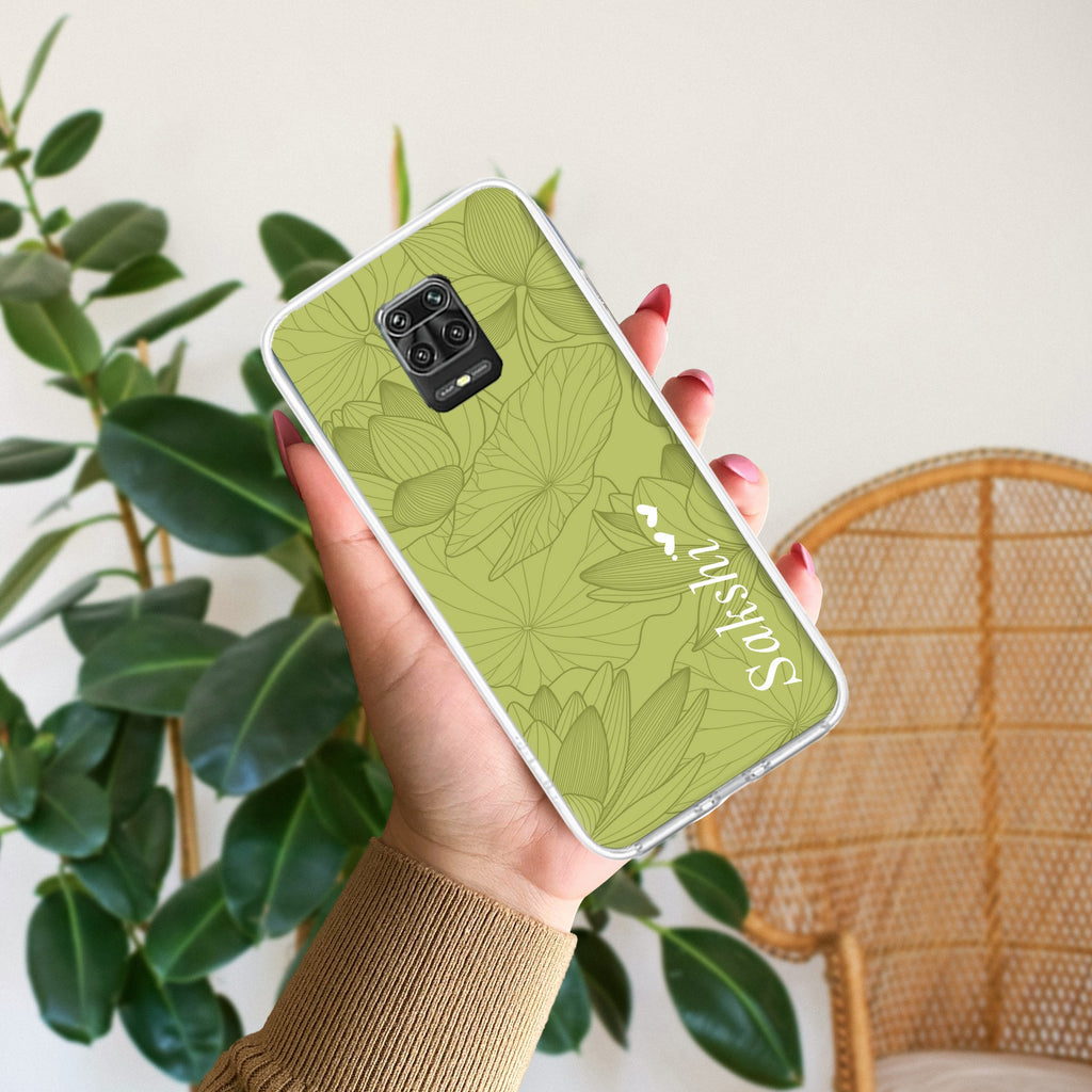 Customized luxury Mint Green leaves Anti Yellow Case For Redmi Note 9 Pro Max