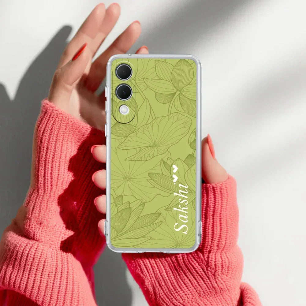 Customized luxury Mint Green leaves Transparent Silicon Case For Samsung Galaxy A54