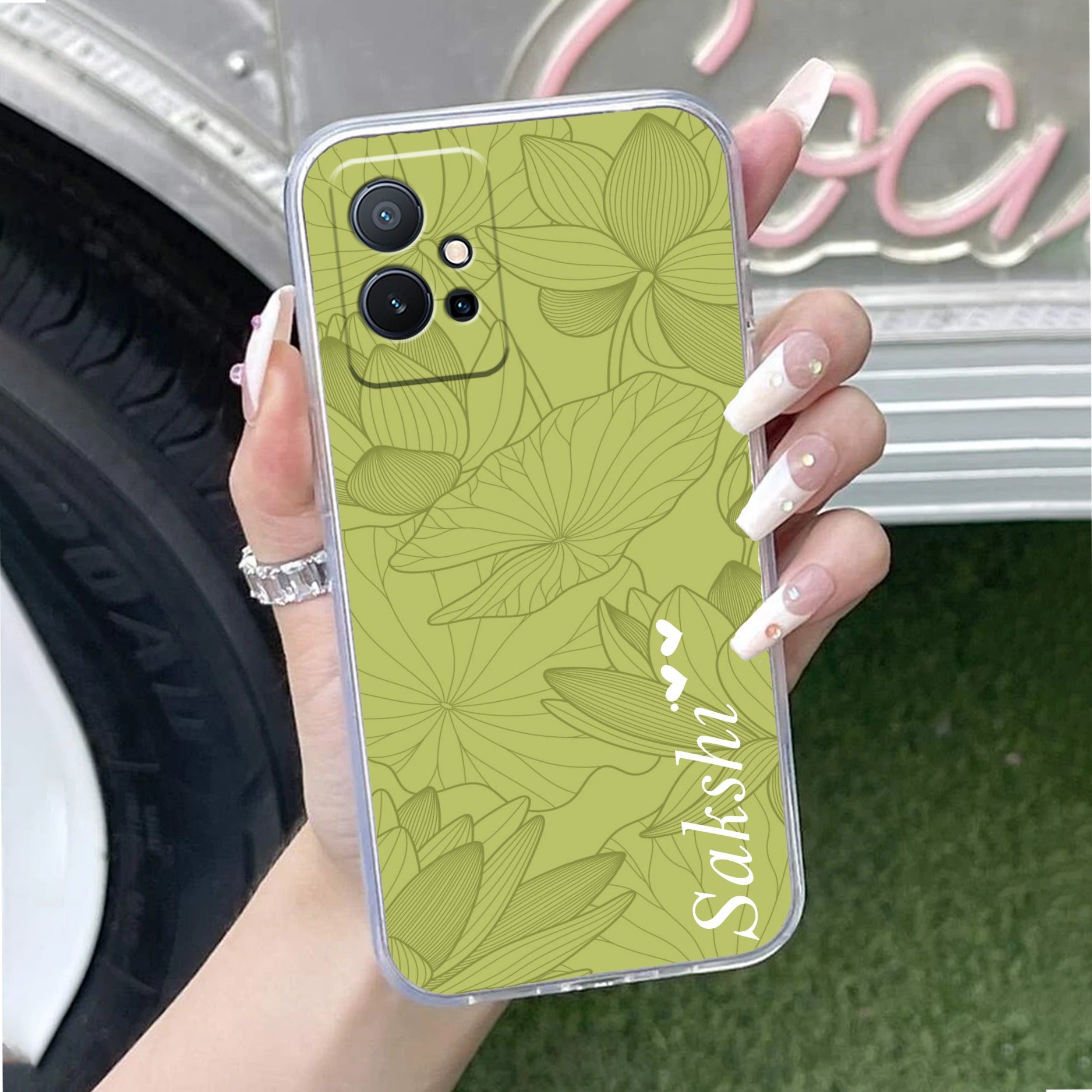 Customized luxury Mint Green leaves Transparent Silicon Case For Vivo X80 Pro 5G