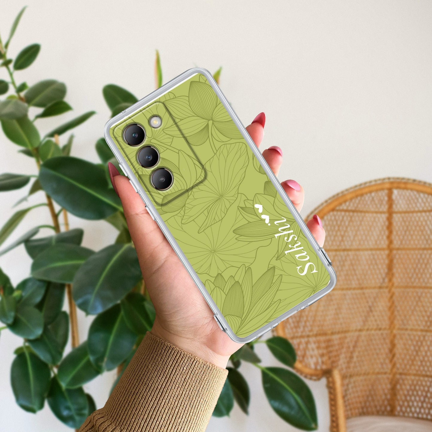 Customized luxury Mint Green leaves Transparent Silicon Case For Vivo