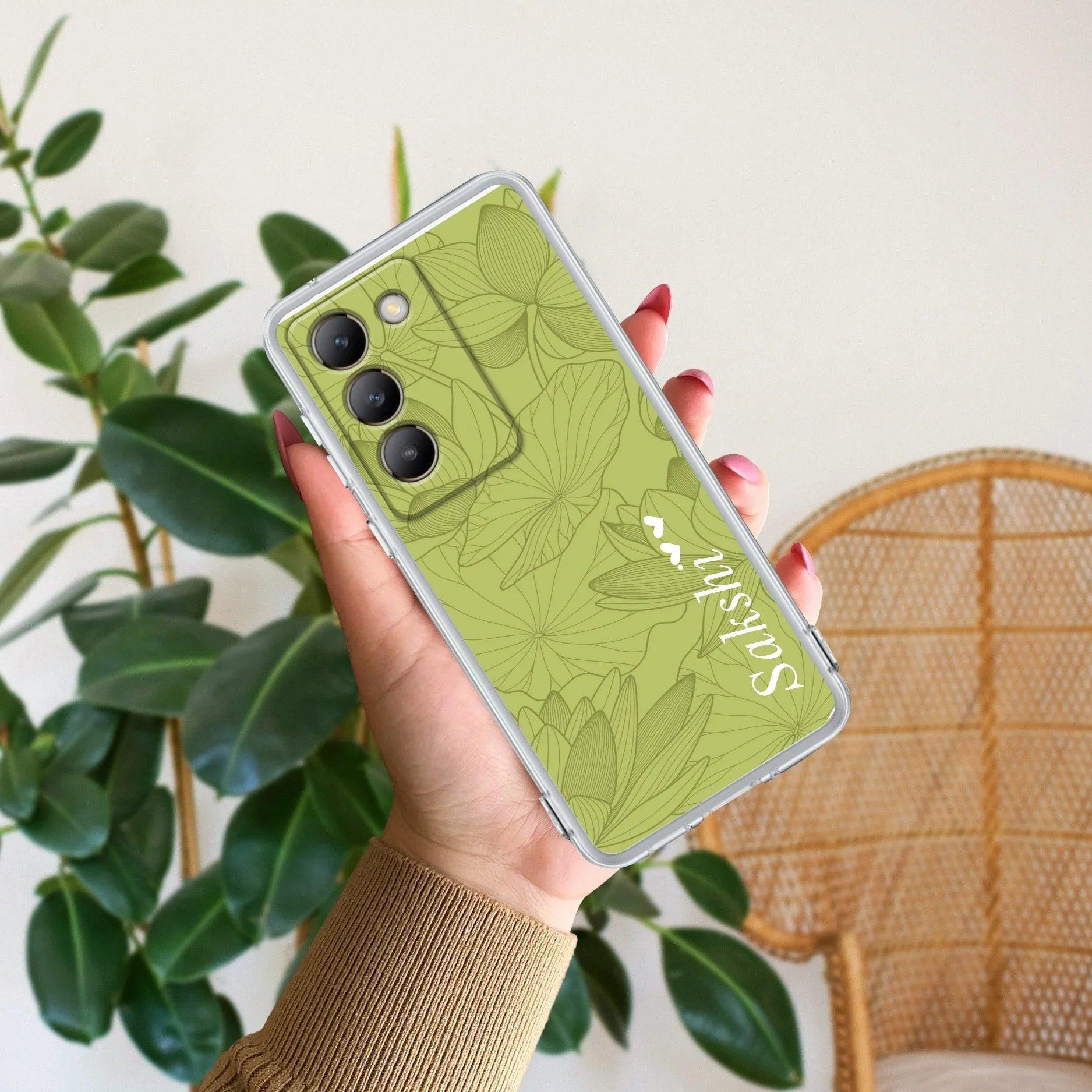 Customized luxury Mint Green leaves Transparent Silicon Case For Vivo - ShopOnCliQ