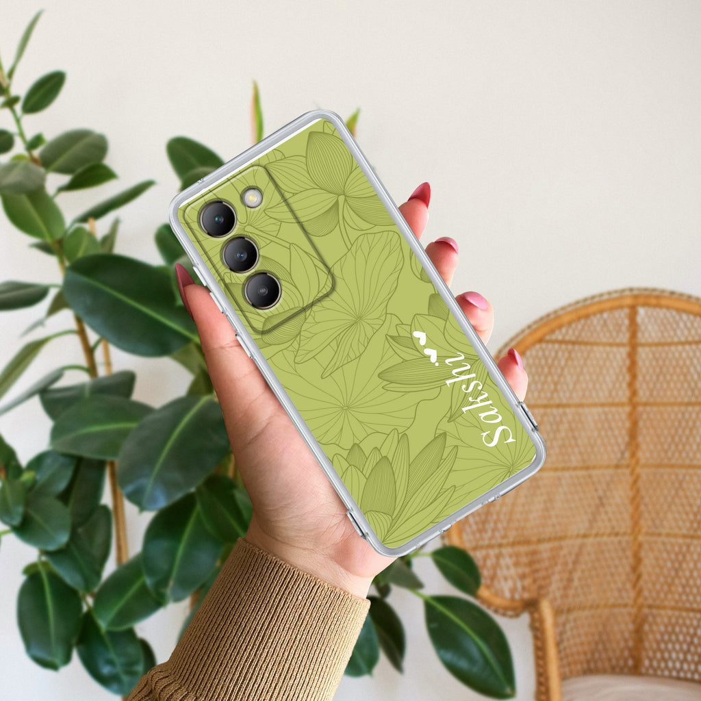 Customized luxury Mint Green leaves Transparent Silicon Case For Vivo T2 5G