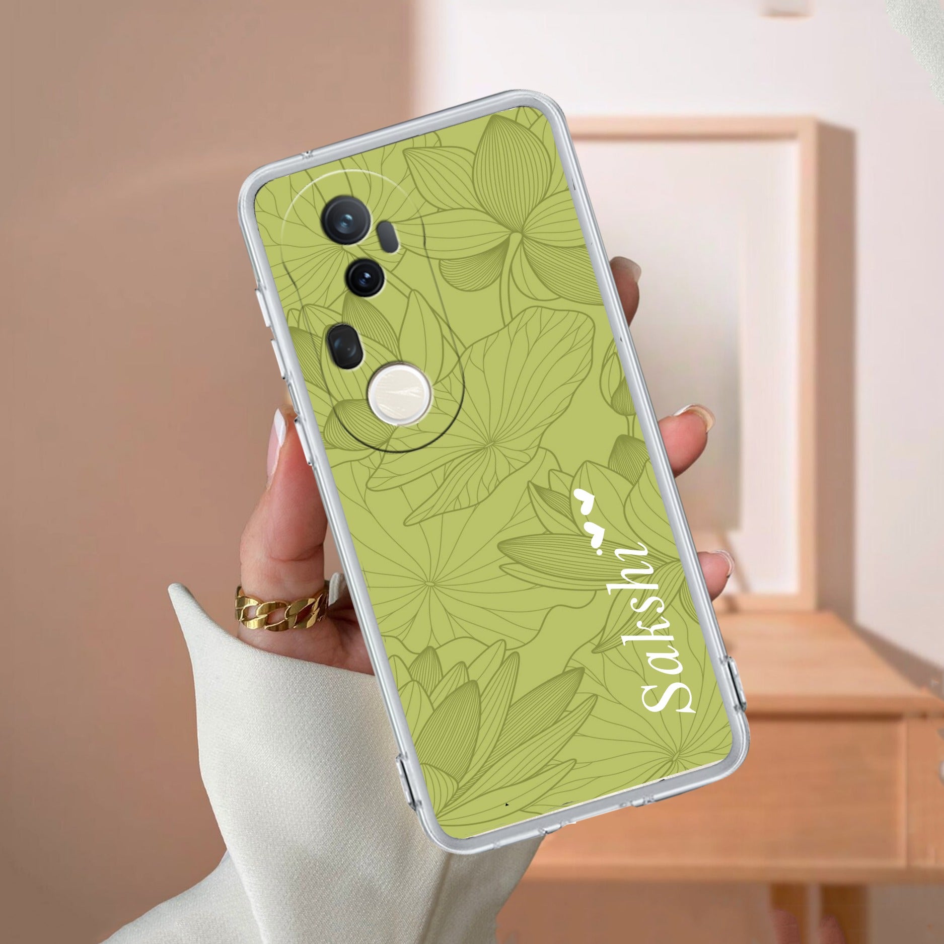 Customized luxury Mint Green leaves Transparent Silicon Case For Vivo V29E 5G