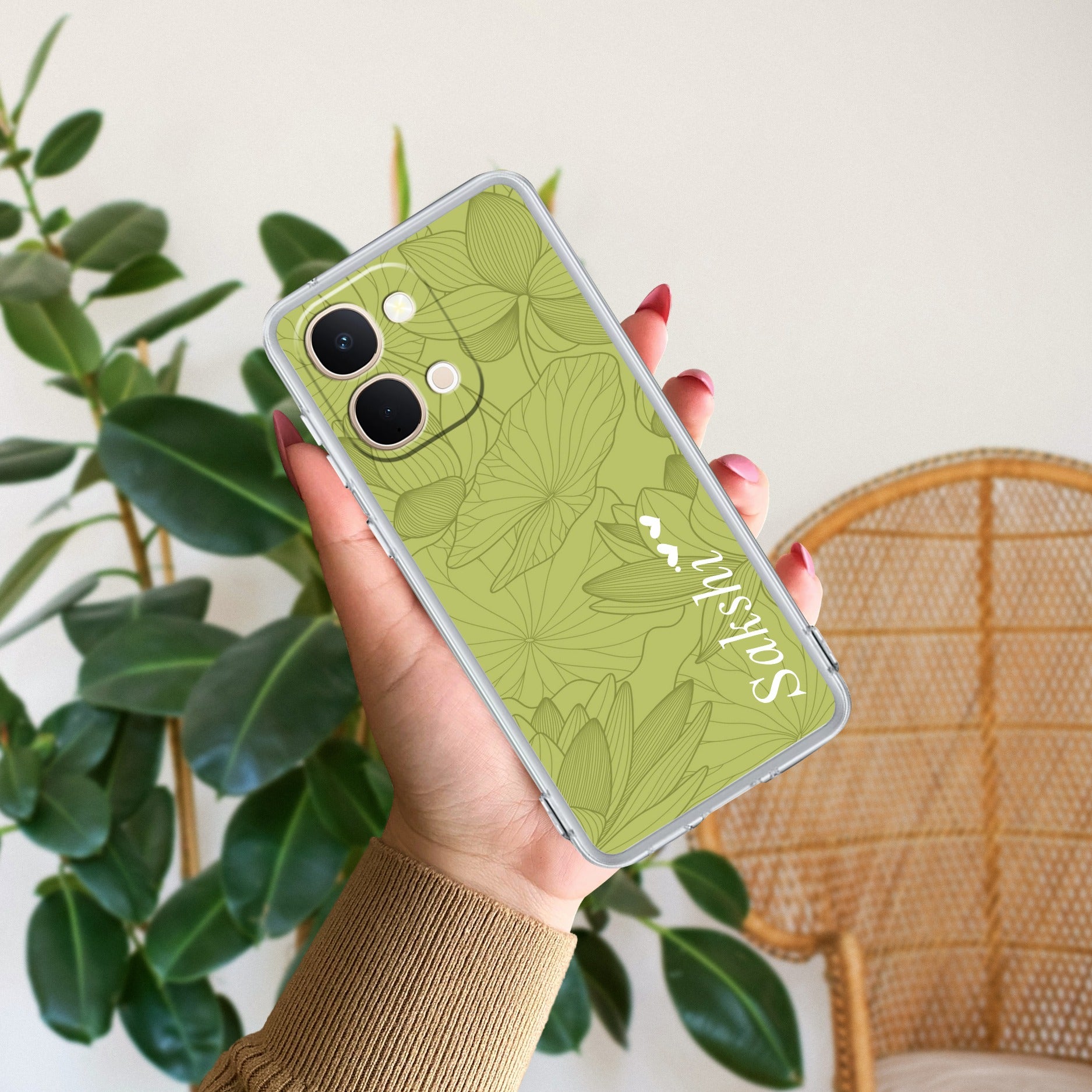 Customized luxury Mint Green leaves Transparent Silicon Case For Vivo T5X 5G