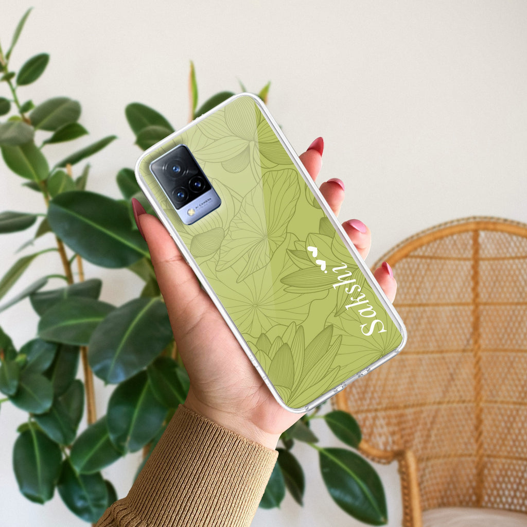 Customized luxury Mint Green leaves Transparent Silicon Case For Vivo V21 5G