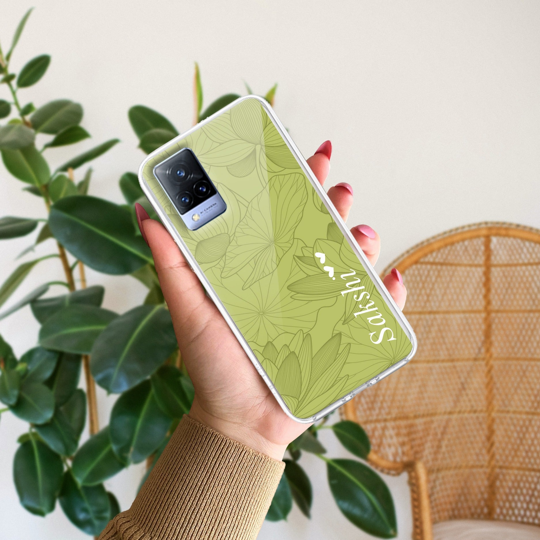 Customized luxury Mint Green leaves Transparent Silicon Case For Vivo Y20s/Vivo Y20A/Vivo Y20G/Vivo Y20i / Vivo Y20T / Vivo Y20