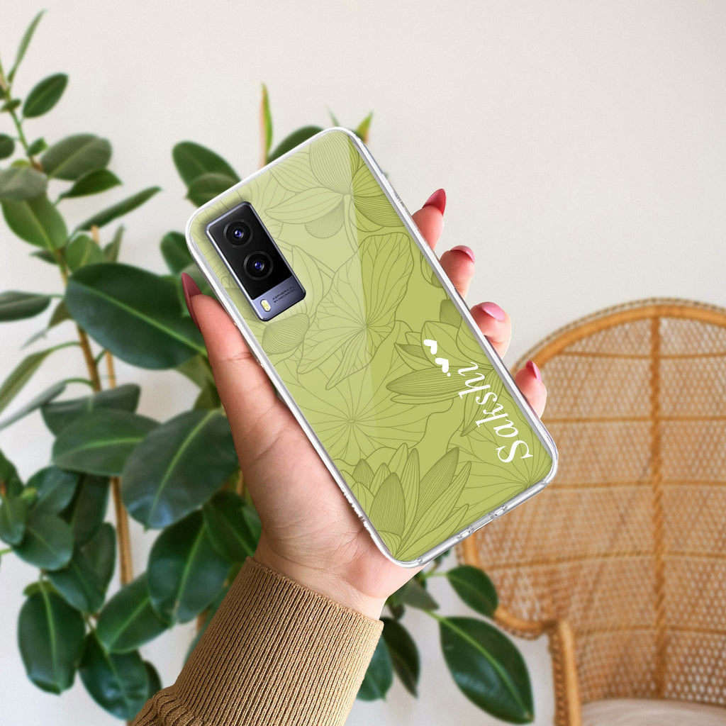 Customized luxury Mint Green leaves Transparent Silicon Case For Vivo V21e 5G