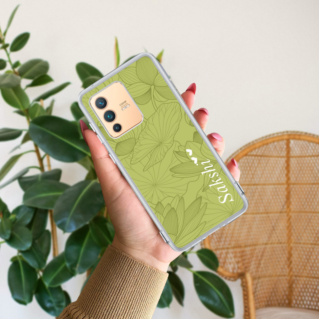 Customized luxury Mint Green leaves Transparent Silicon Case For Vivo V23 5G