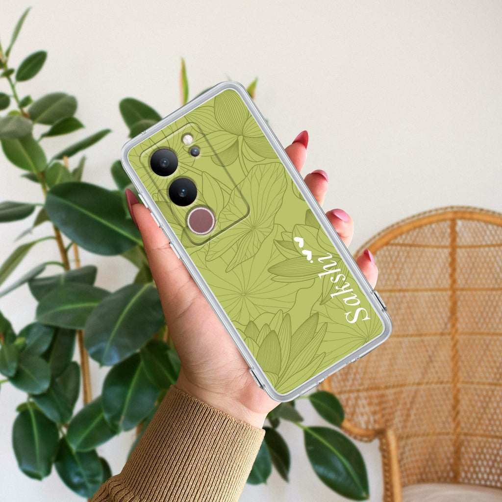 Customized luxury Mint Green leaves Anti Yellow Case For Vivo V29 Pro 5G
