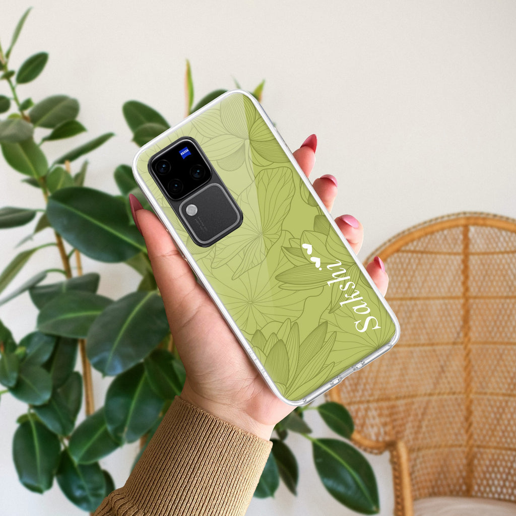 Customized luxury Mint Green leaves Anti Yellow Case For Vivo V30 Pro 5G