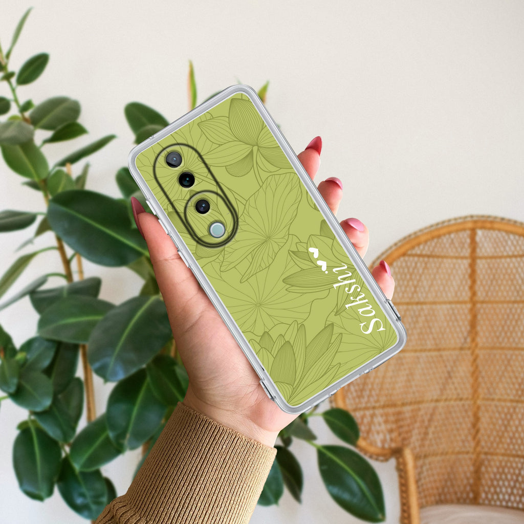 Customized luxury Mint Green leaves Transparent Silicon Case For Vivo T3 Ultra