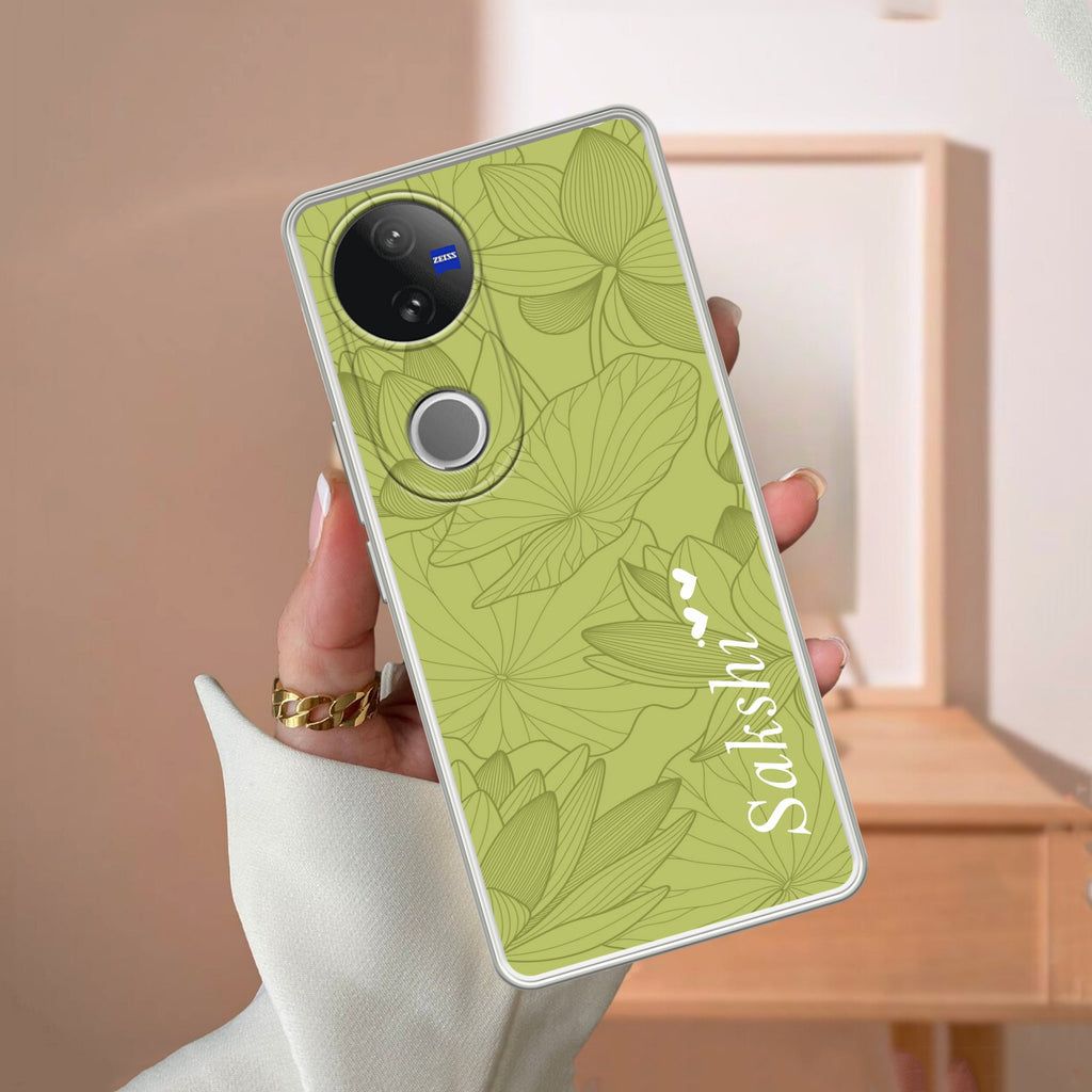 Customized luxury Mint Green leaves Transparent Silicon Case For Vivo V50 5G