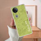 Customized luxury Mint Green leaves Transparent Silicon Case For Vivo V50 5G