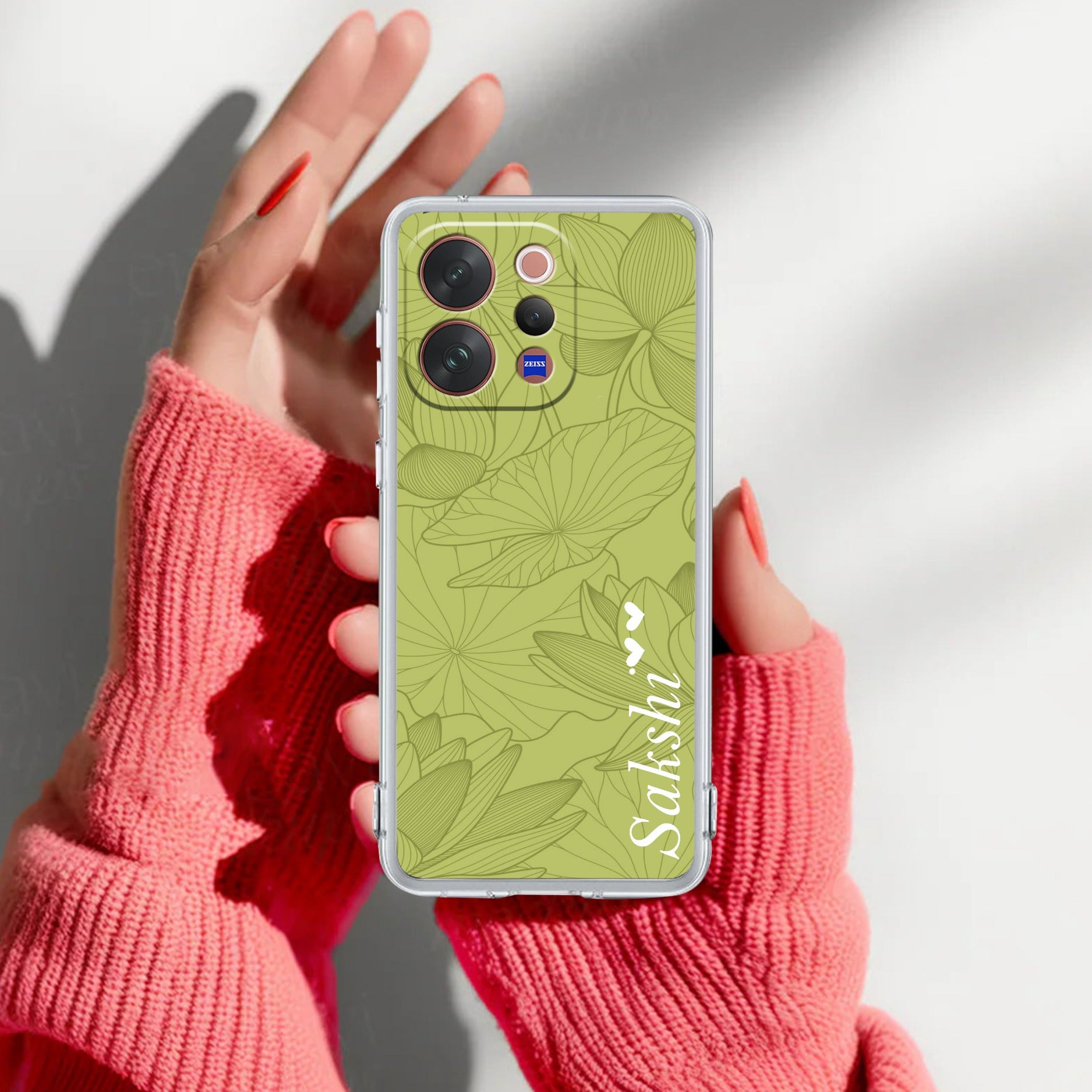 Customized luxury Mint Green leaves Transparent Silicon Case For Vivo V70 Elite 5G