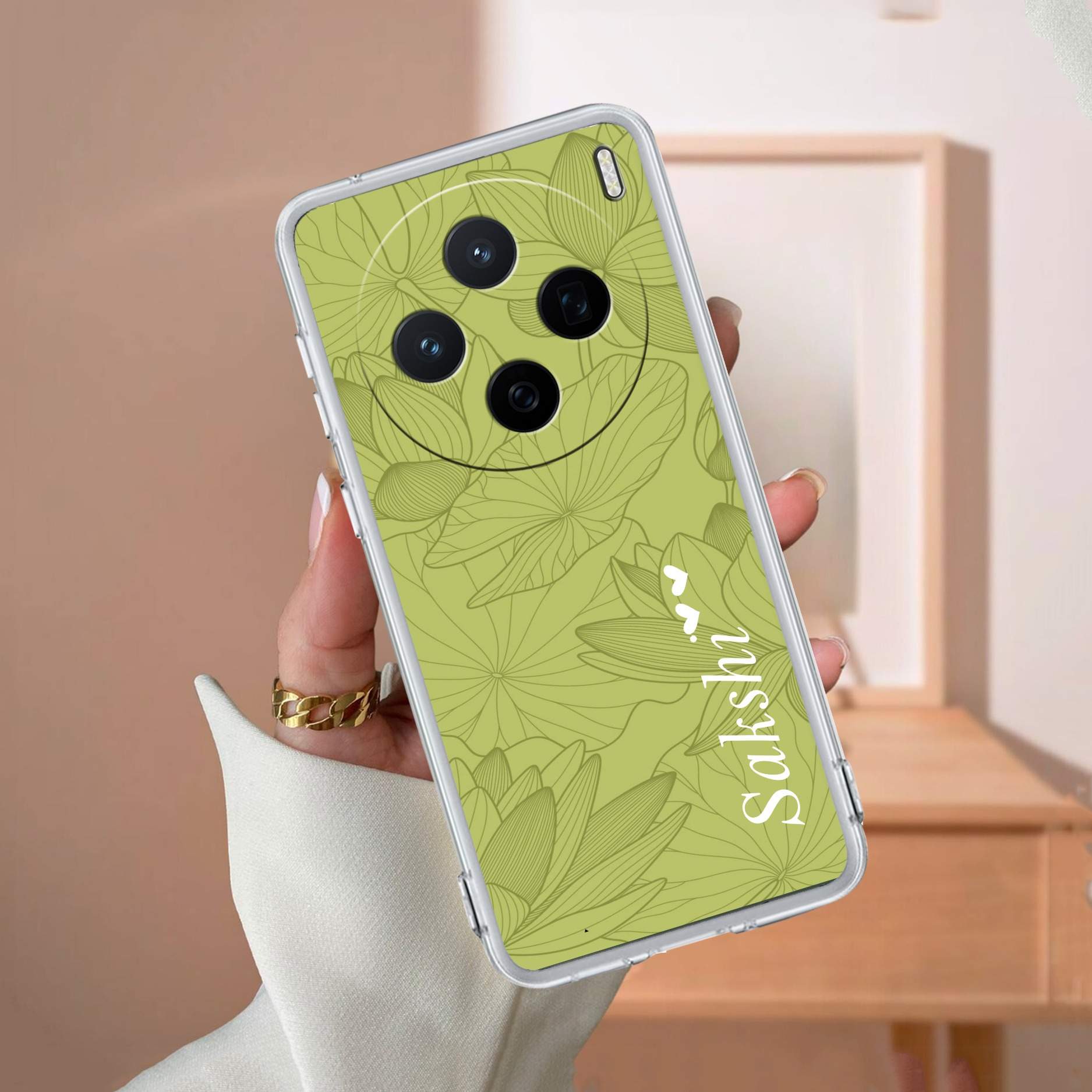 Customized luxury Mint Green leaves Transparent Silicon Case For Vivo