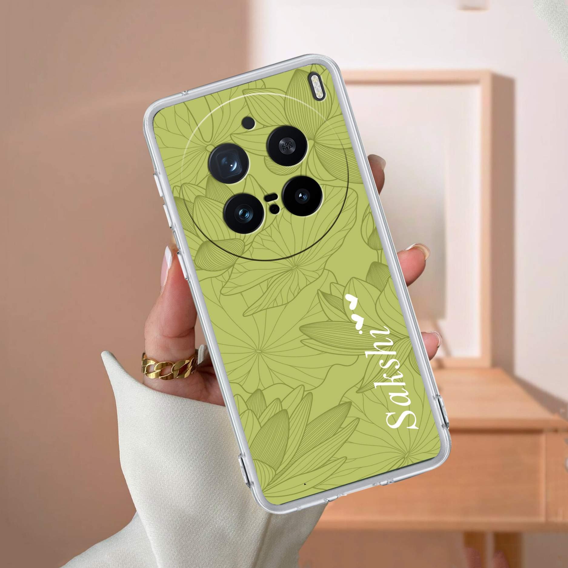Customized luxury Mint Green leaves Transparent Silicon Case For Vivo