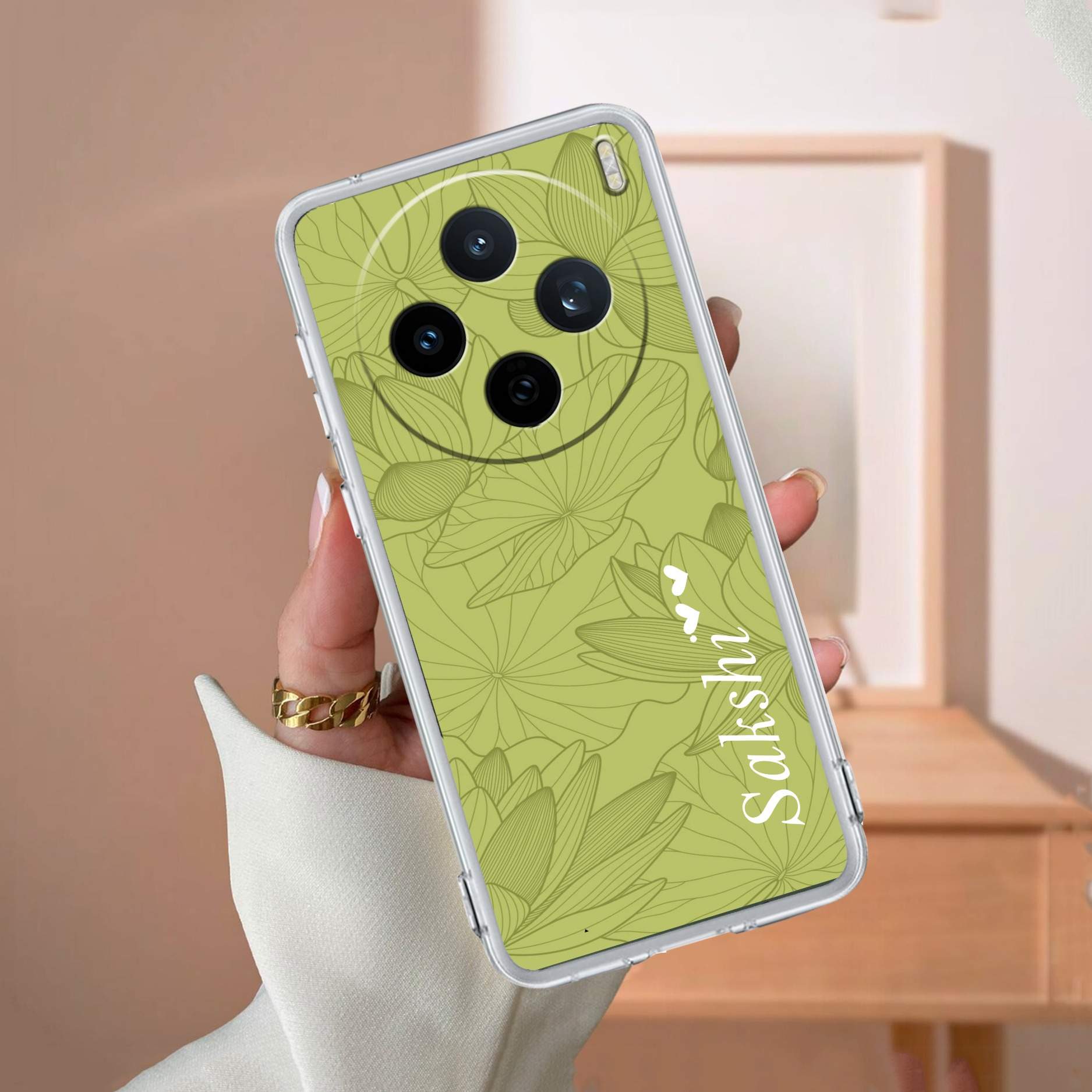 Customized luxury Mint Green leaves Transparent Silicon Case For Vivo