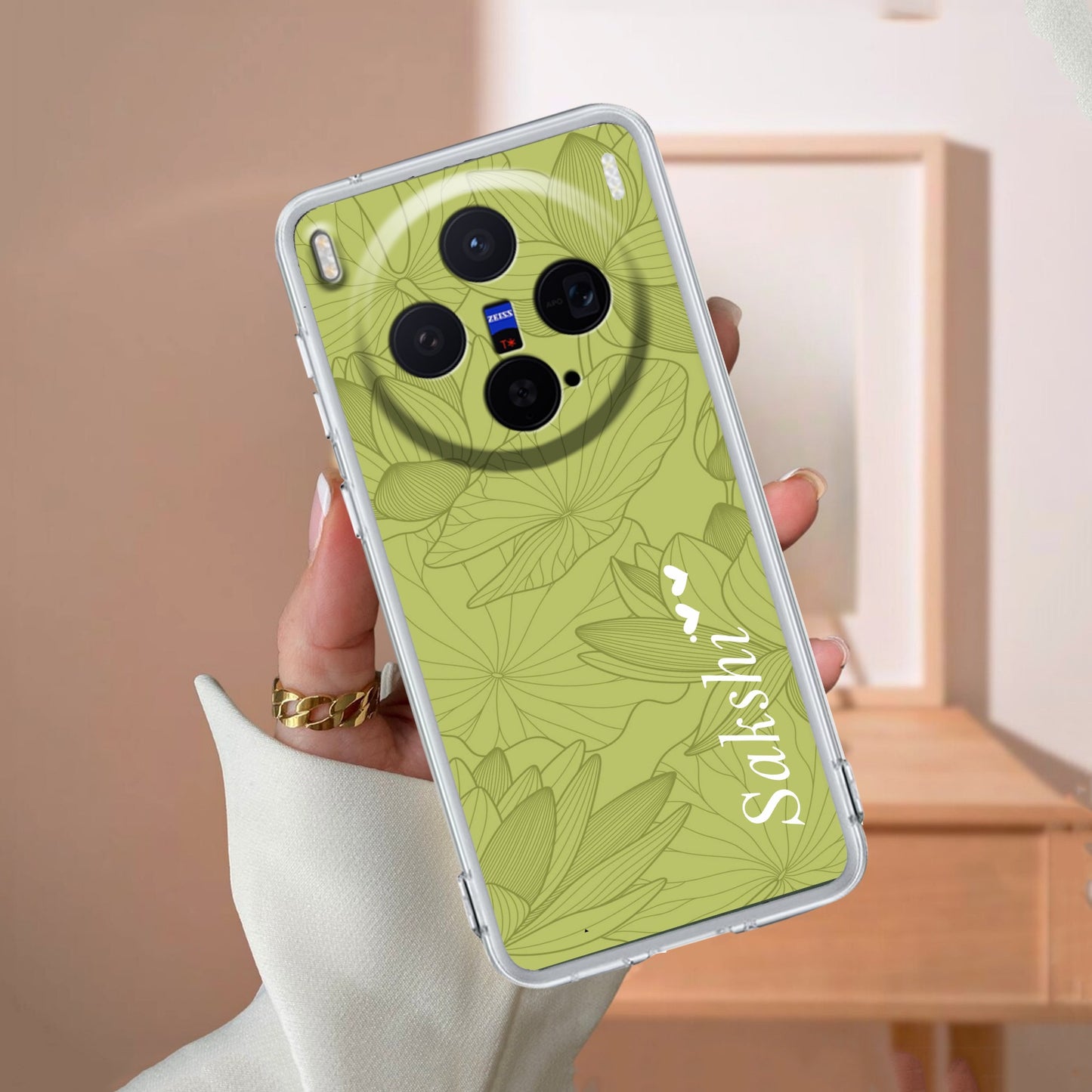 Customized luxury Mint Green leaves Transparent Silicon Case For Vivo