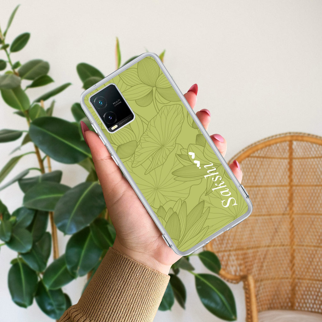 Customized luxury Mint Green leaves Anti Yellow Case For Vivo T1x