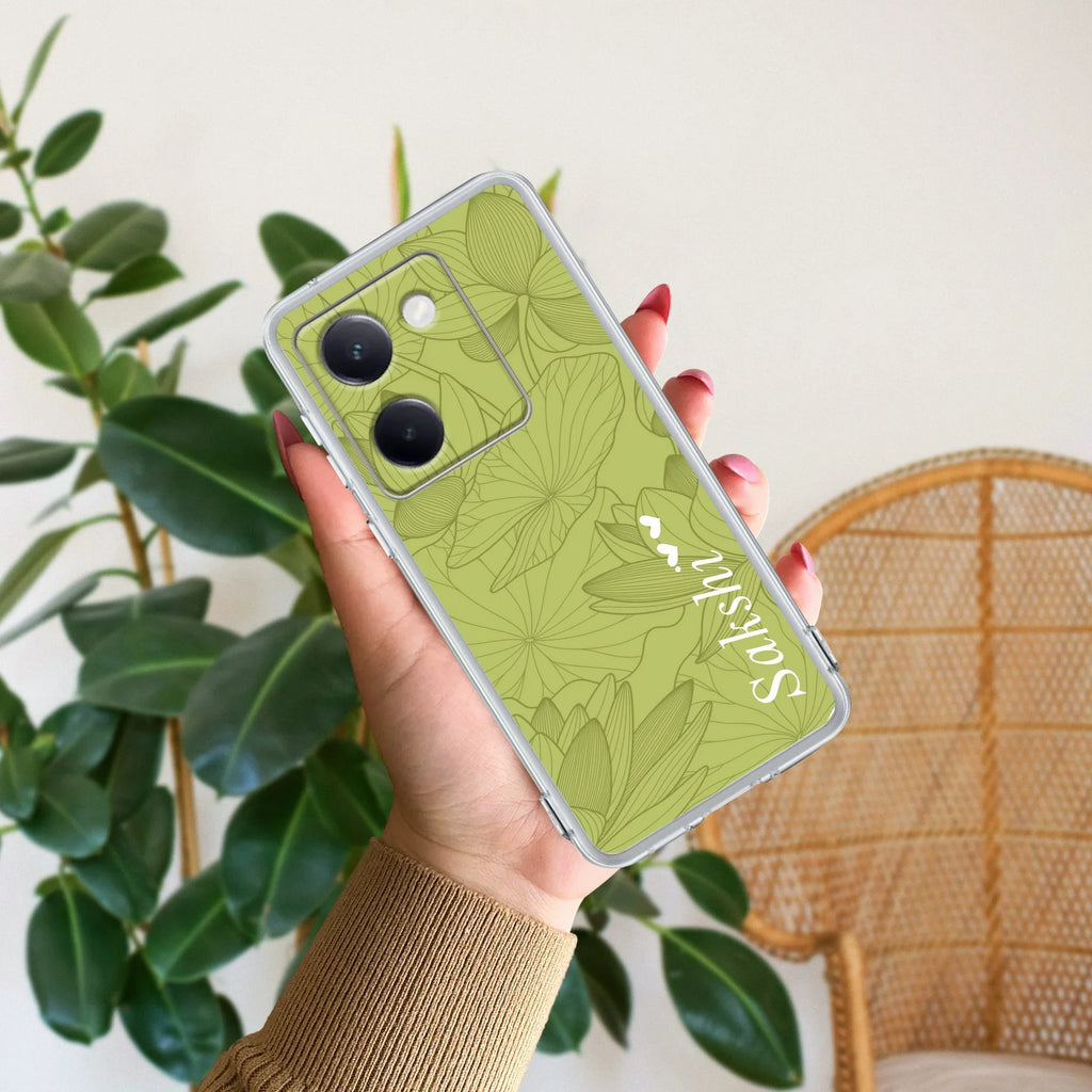 Customized luxury Mint Green leaves Transparent Silicon Case For Vivo - ShopOnCliQ
