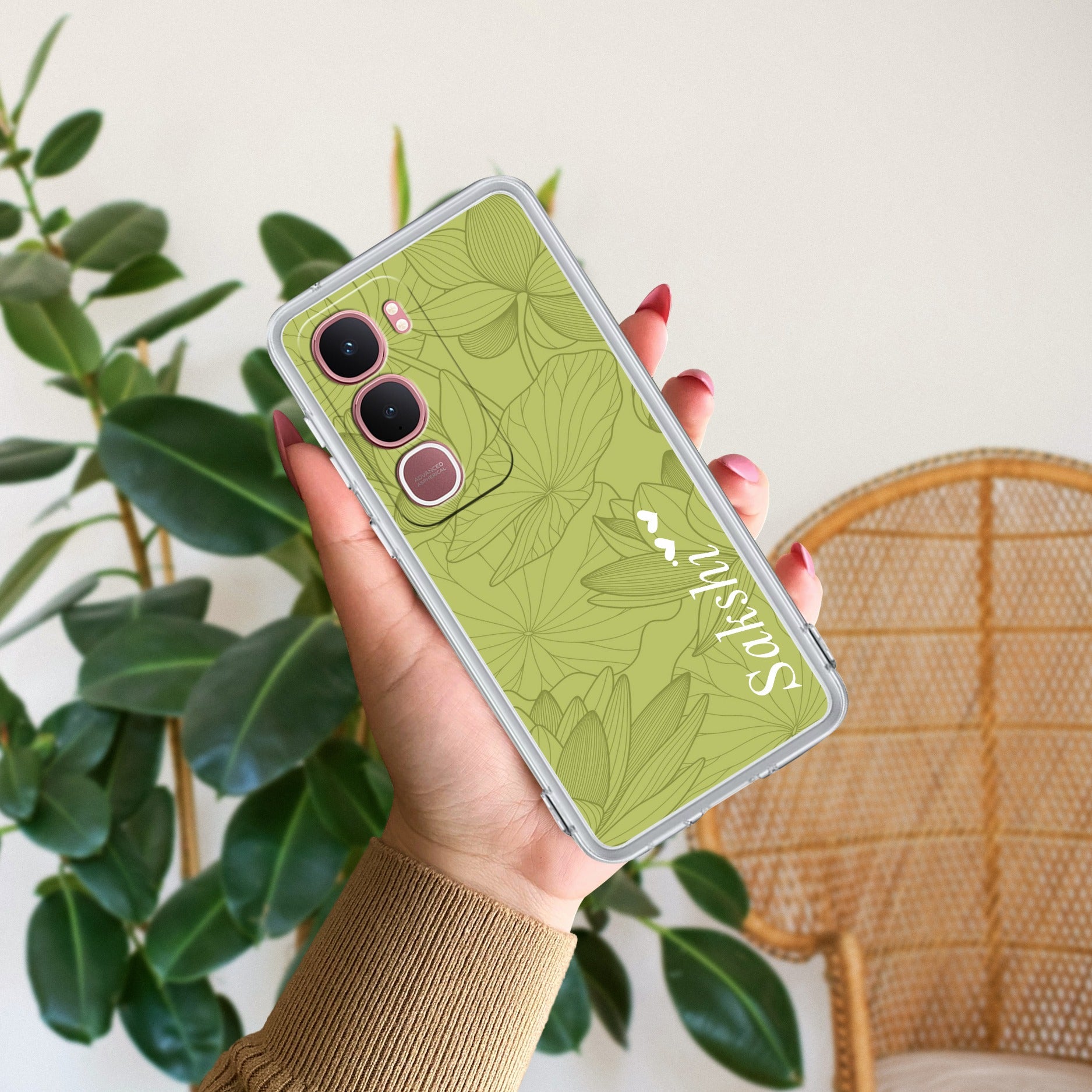 Customized luxury Mint Green leaves Anti Yellow Case For Vivo Y31 5G