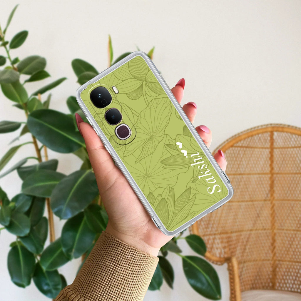 Customized luxury Mint Green leaves Transparent Silicon Case For Vivo - ShopOnCliQ