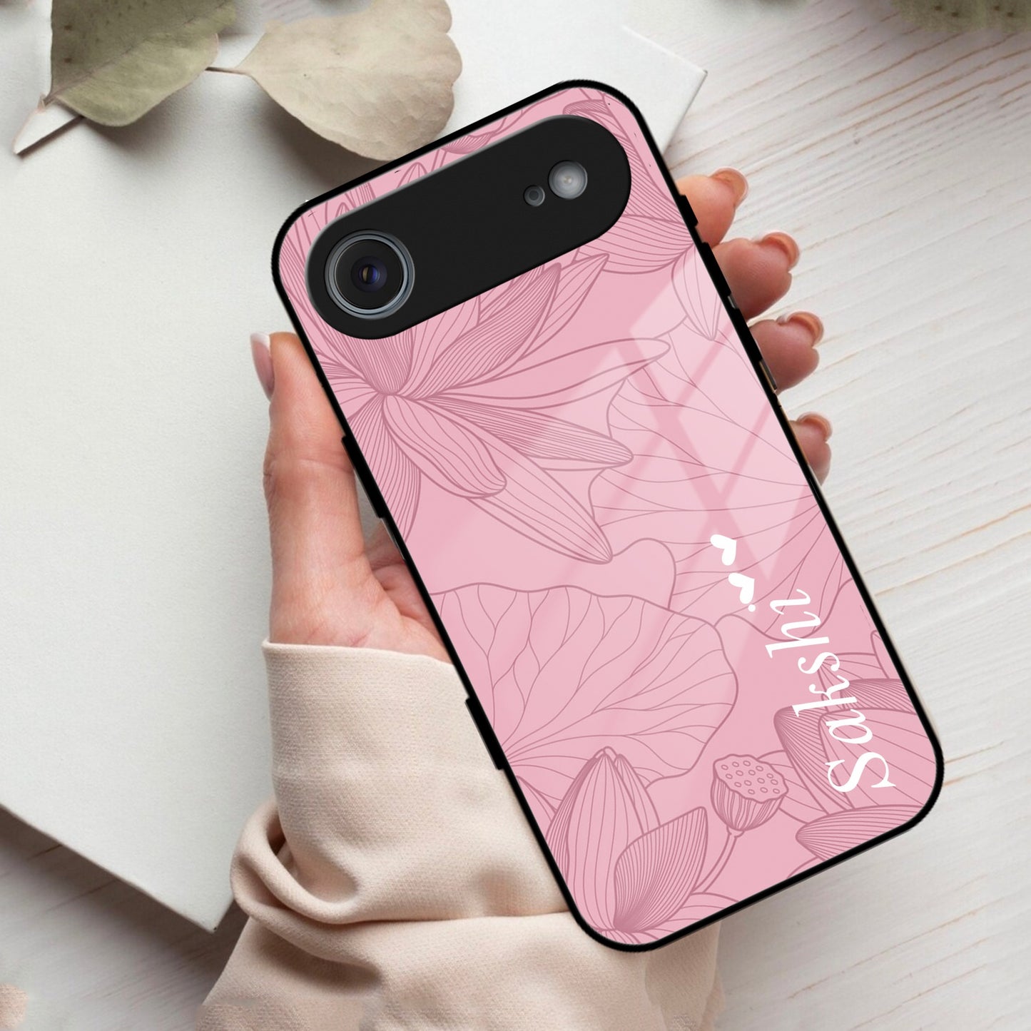 Customized luxury Peach leaves Glass Case Cover For iPhone
