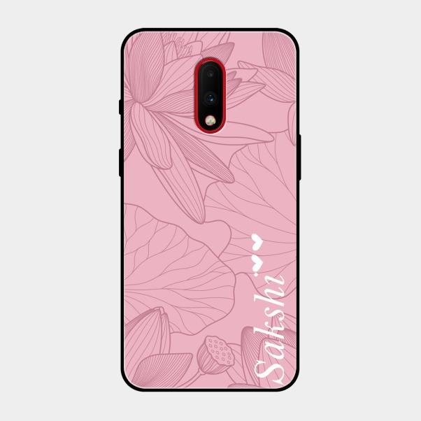 Customized luxury Peach leaves Glass Case Cover For Oneplus 7