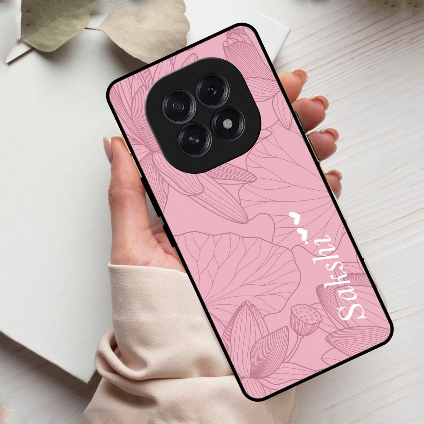 Customized luxury Peach leaves Glass Case Cover For Oppo