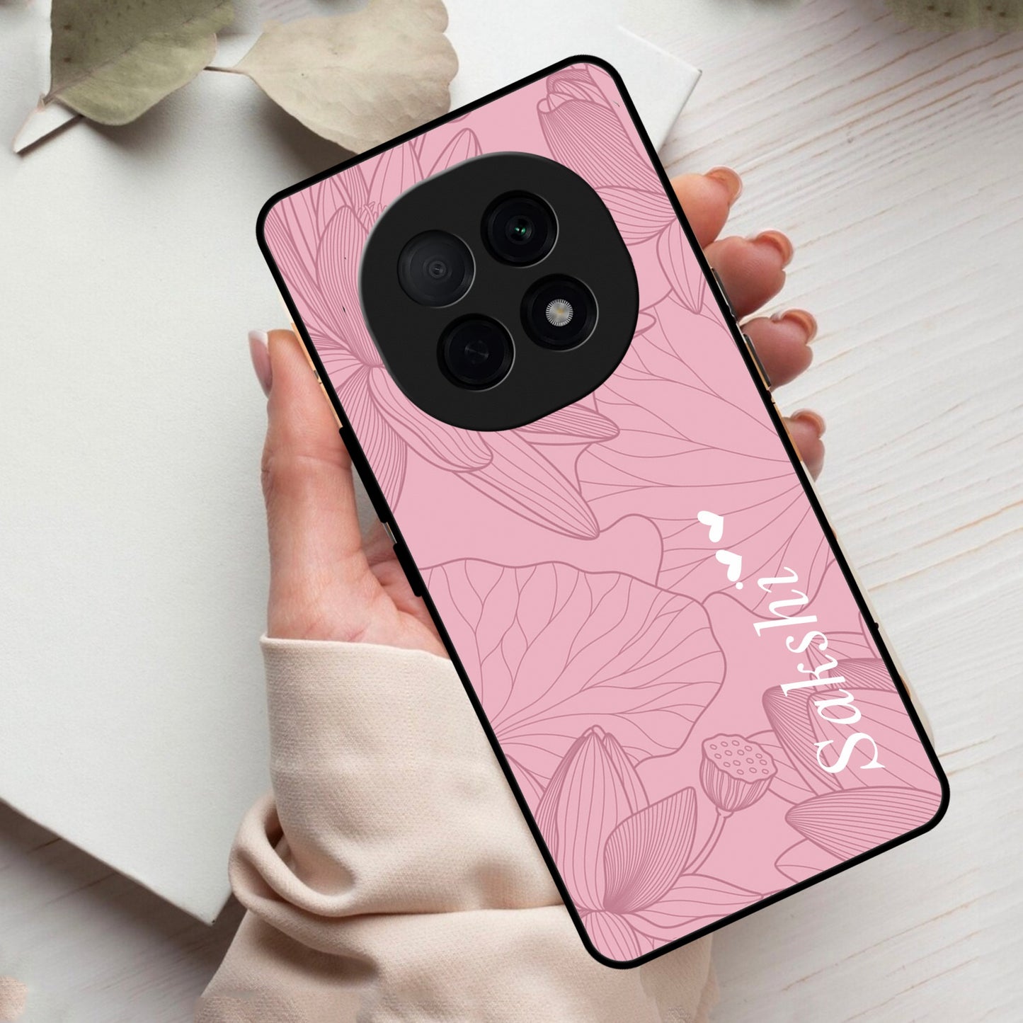 Customized luxury Peach leaves Glass Case Cover For Oppo