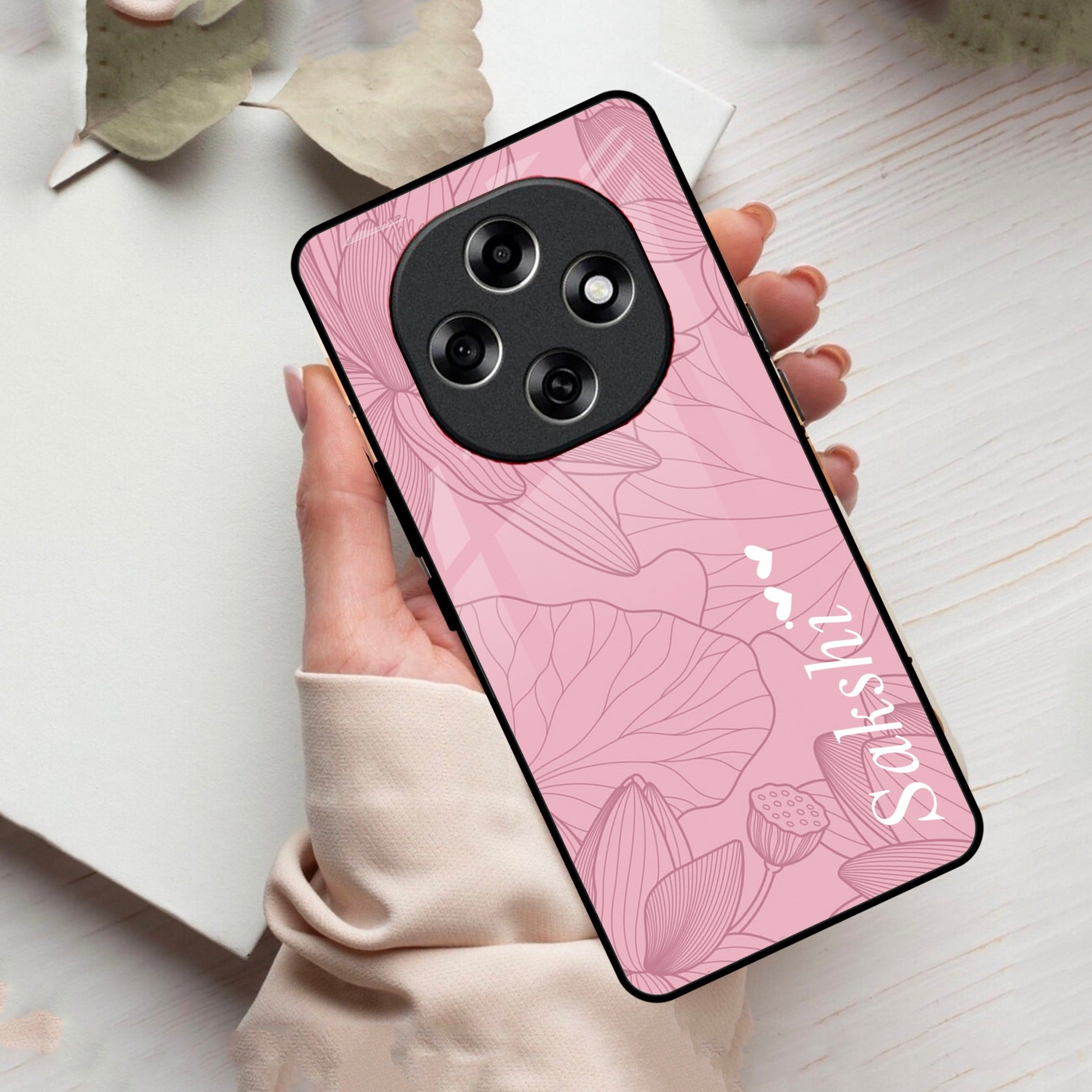 Customized luxury Peach leaves Glass Case Cover For Oppo