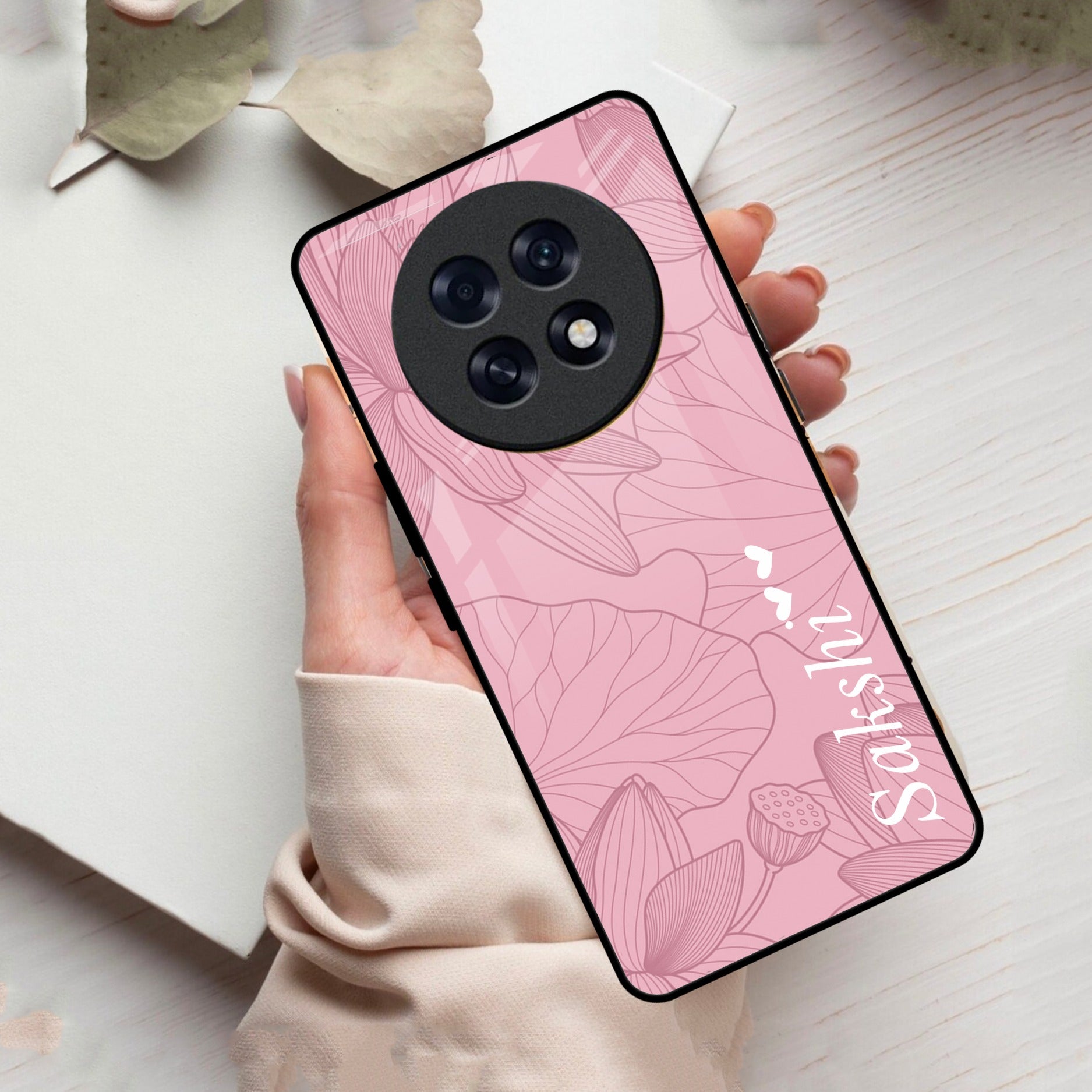 Customized luxury Peach leaves Glass Case Cover For Oppo