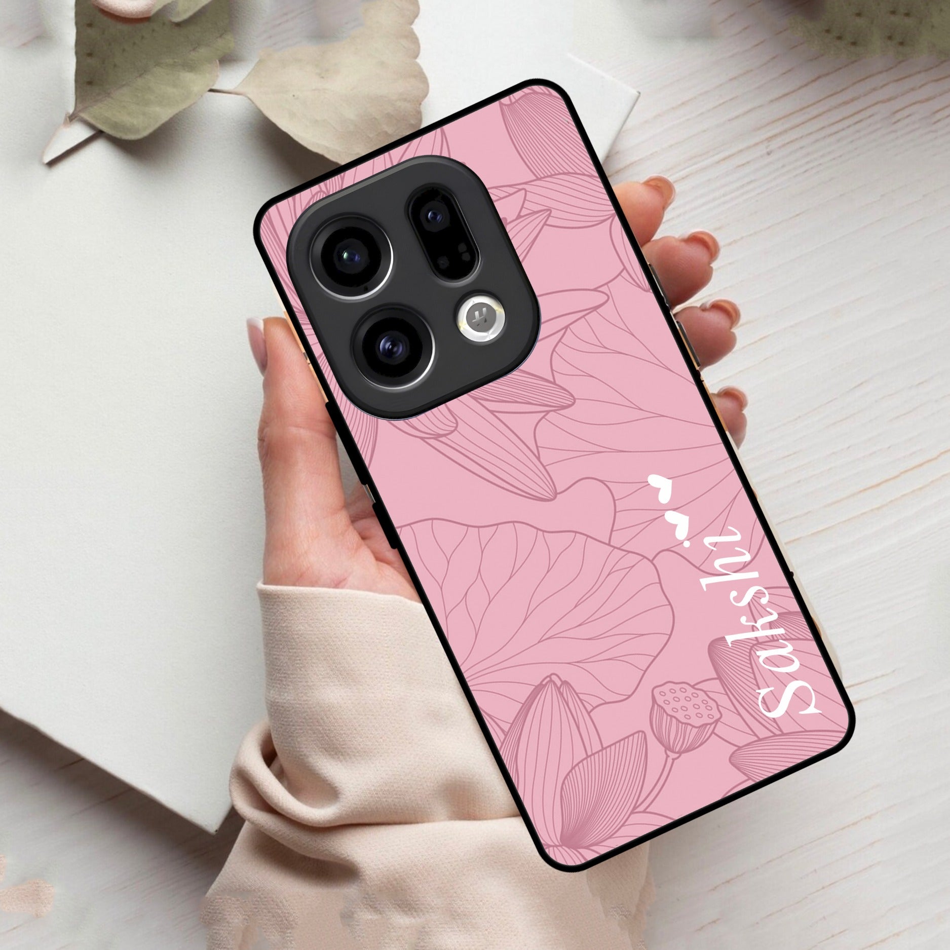 Customized luxury Peach leaves Glass Case Cover For Oppo