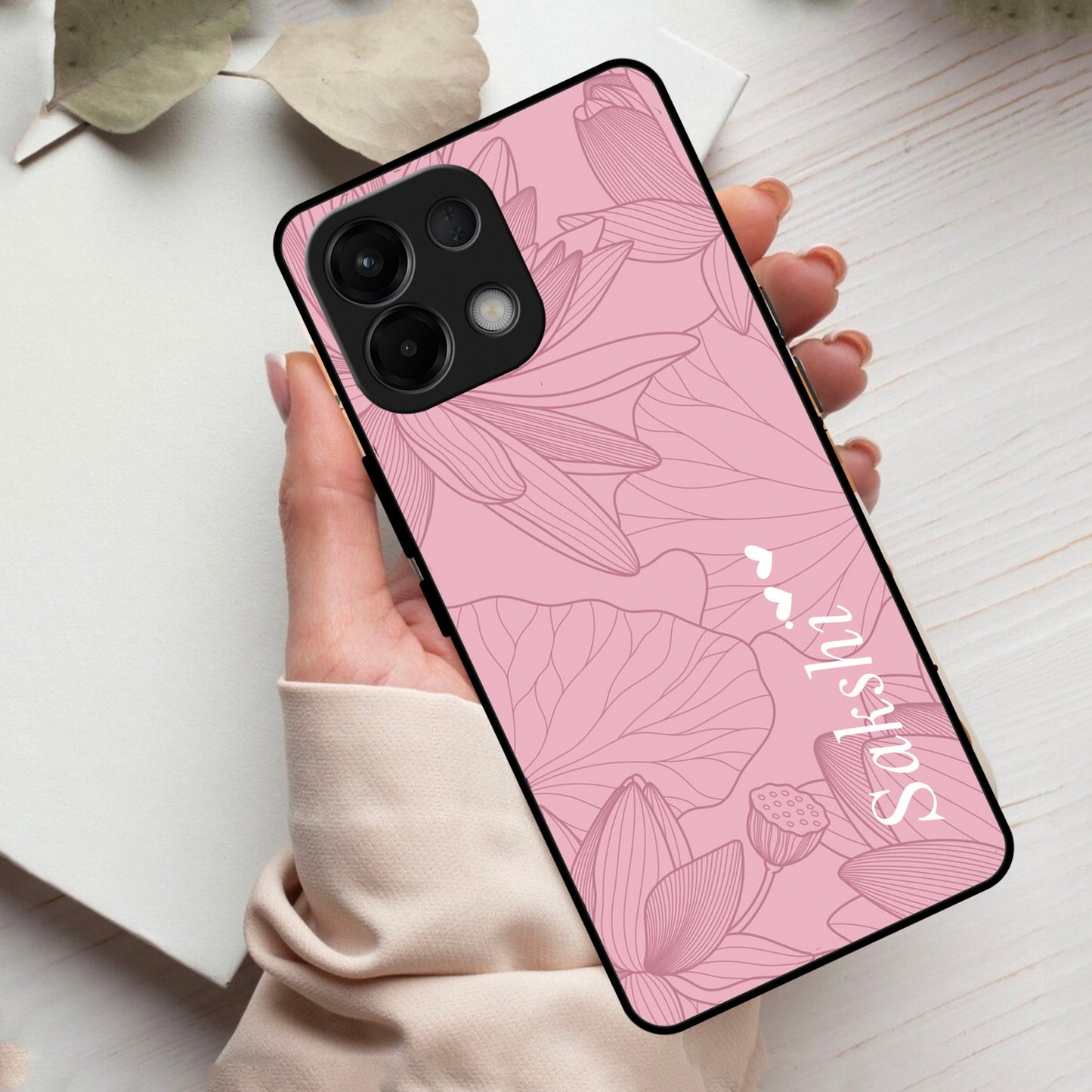Customized luxury Peach leaves Glass Case Cover For Oppo