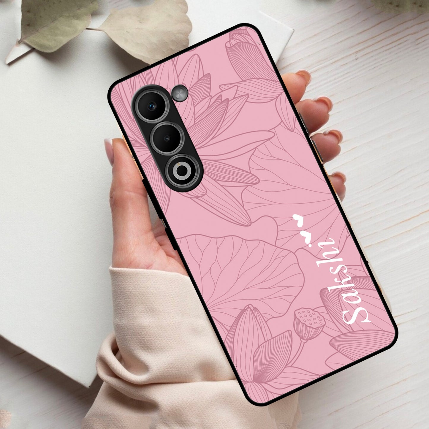 Customized luxury Peach leaves Glass Case Cover For Oppo