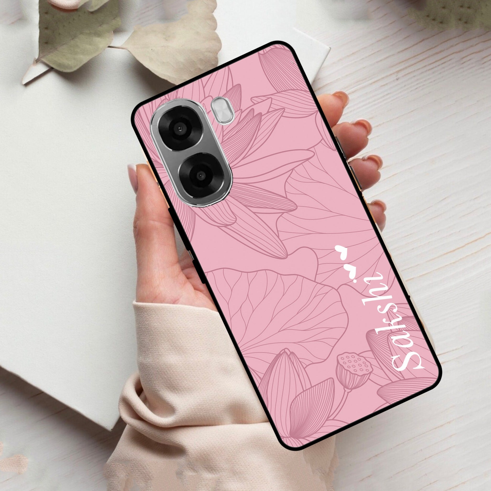 Customized luxury Peach leaves Glass Case Cover For Oppo