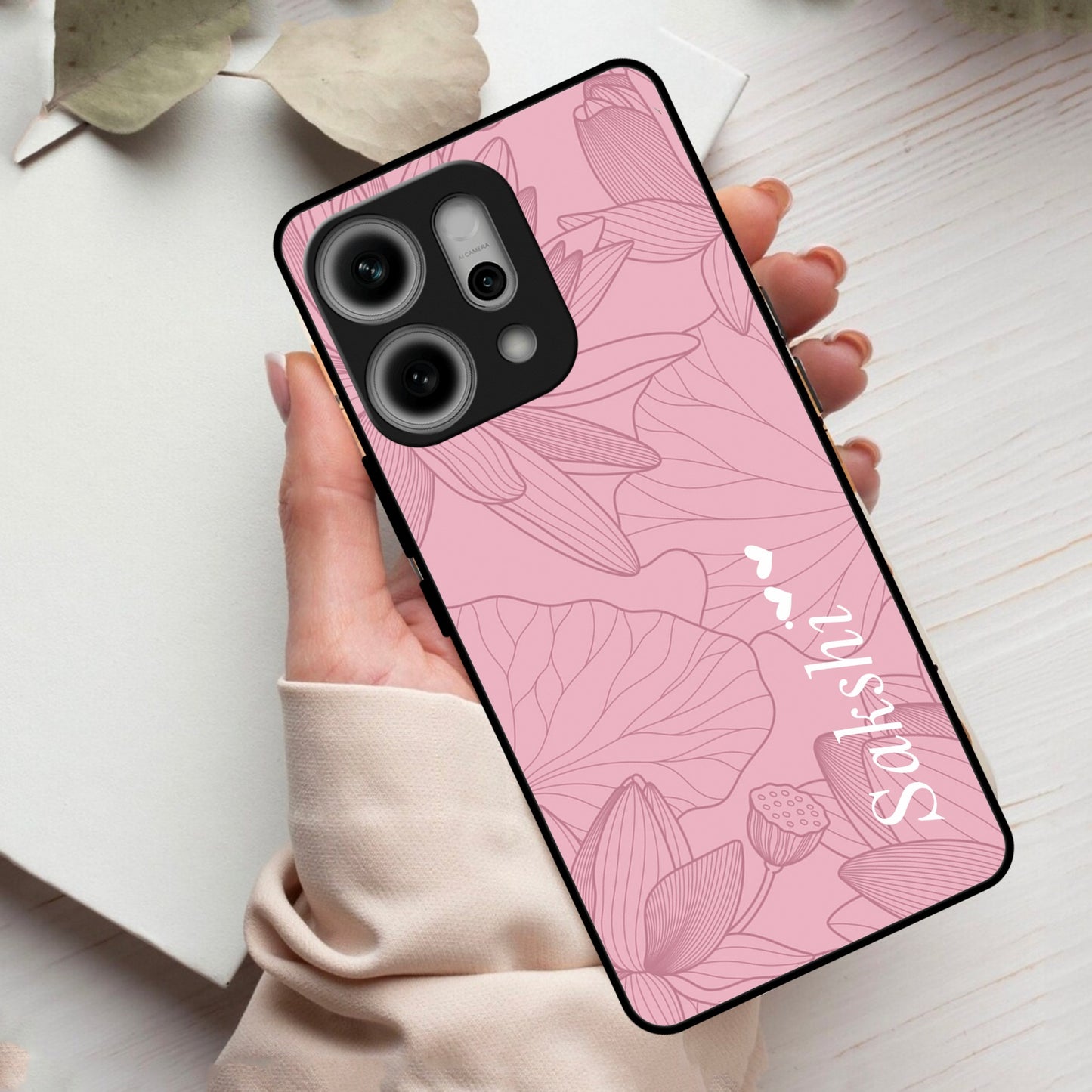 Customized luxury Peach leaves Glass Case Cover For Oppo