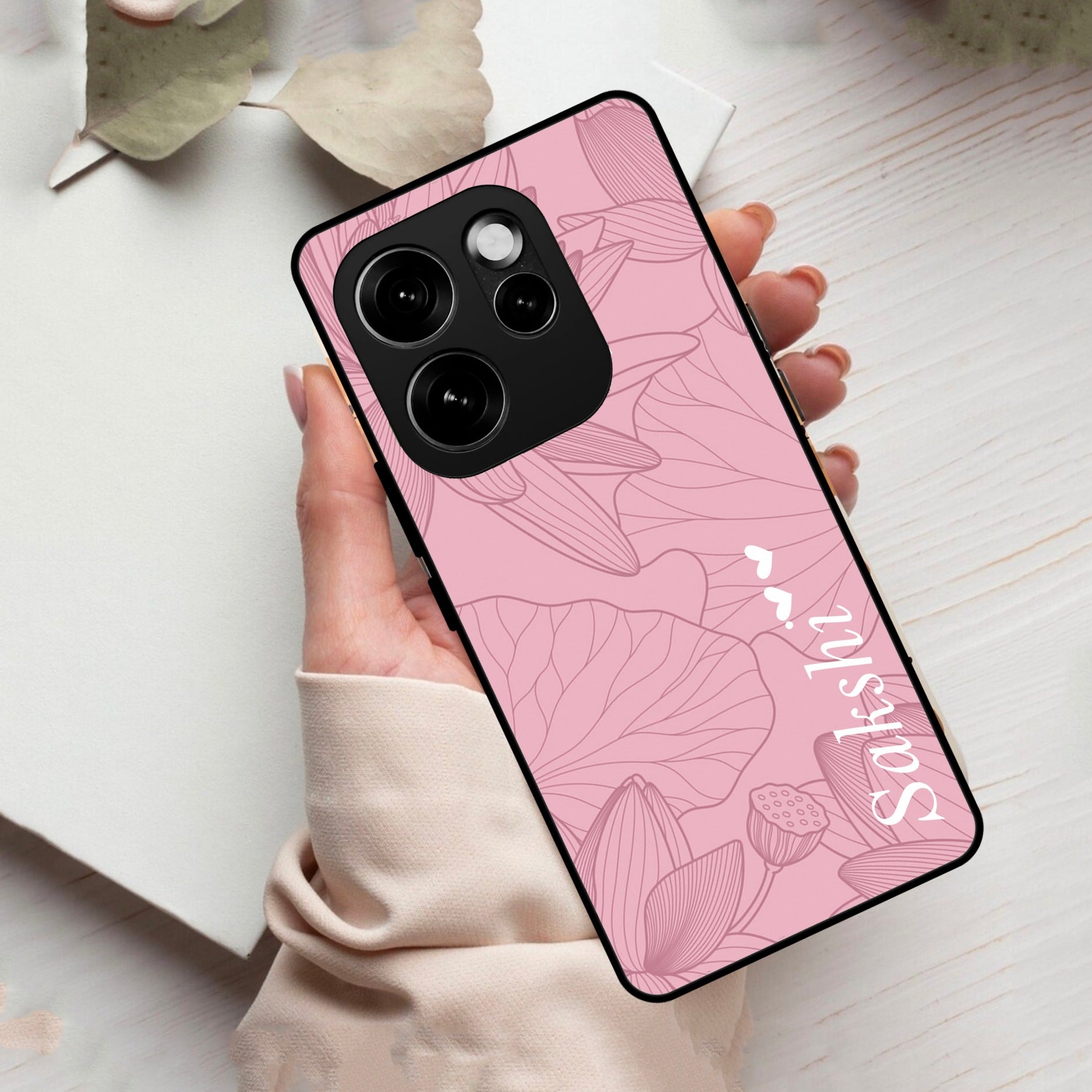 Customized luxury Peach leaves Glass Case Cover For Oppo