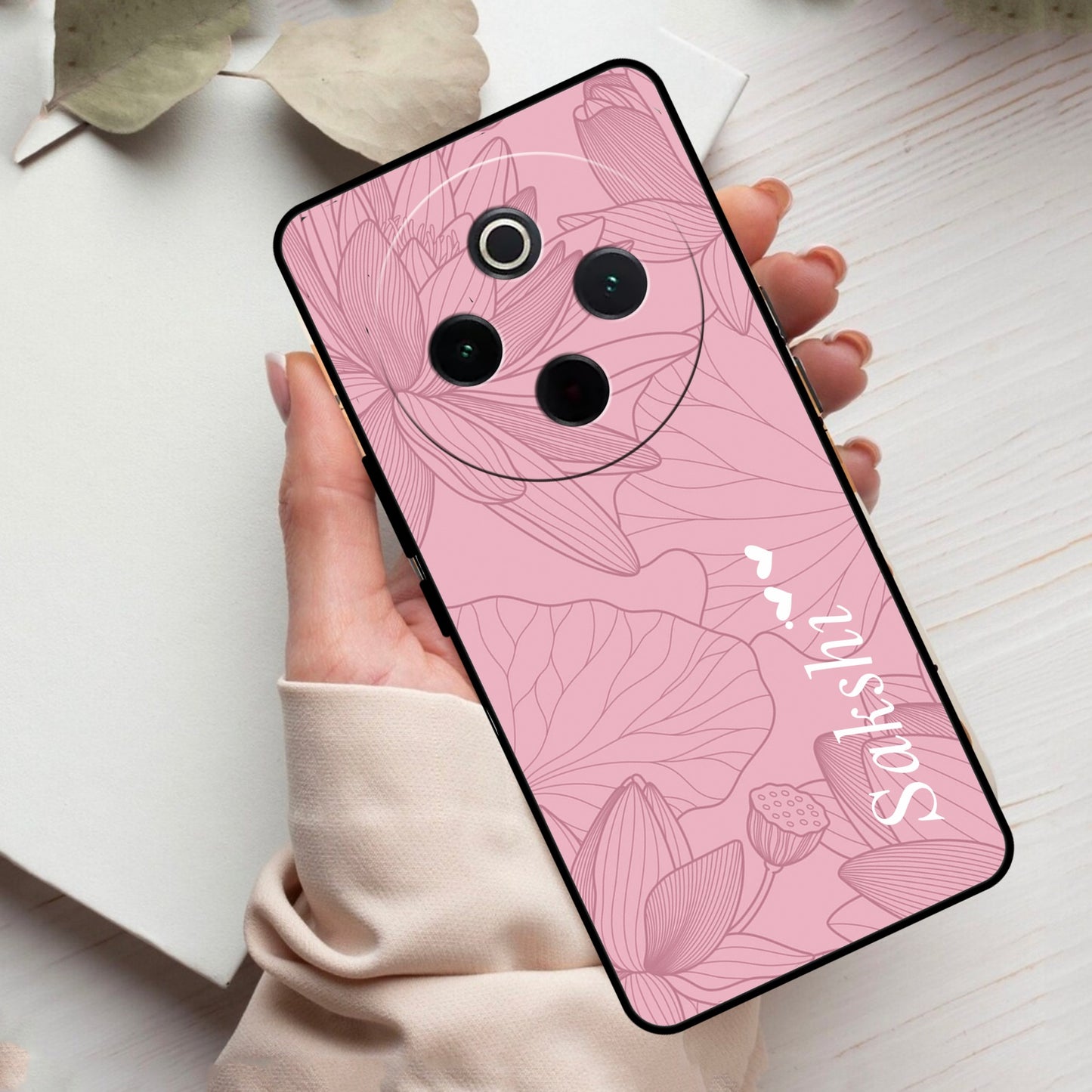 Customized luxury Peach leaves Glass Case Cover For Vivo