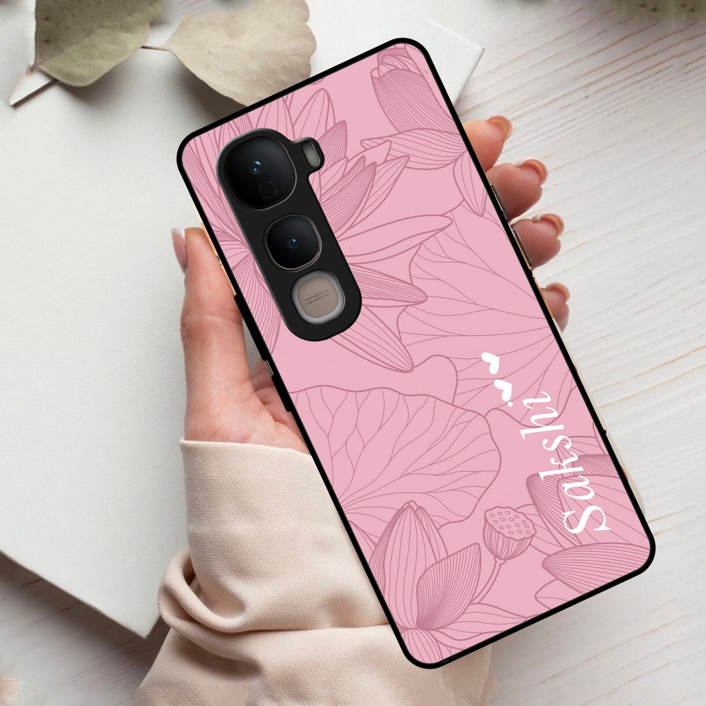 Customized luxury Peach leaves Glass Case Cover For Vivo