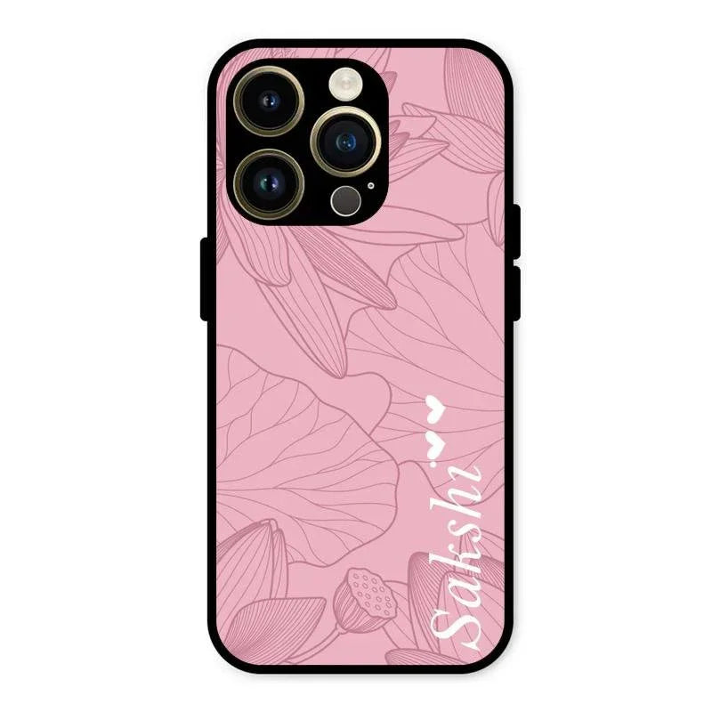 Customized luxury Peach leaves Glossy Metal Case Cover For iPhone 14 Pro