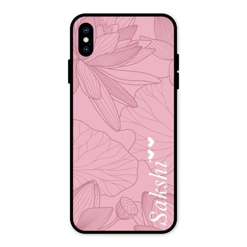 Customized luxury Peach leaves Glossy Metal Case Cover For iPhone XS Max