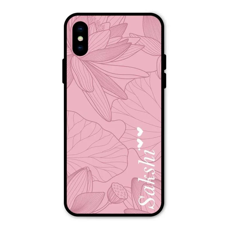 Customized luxury Peach leaves Glossy Metal Case Cover For iPhone XS