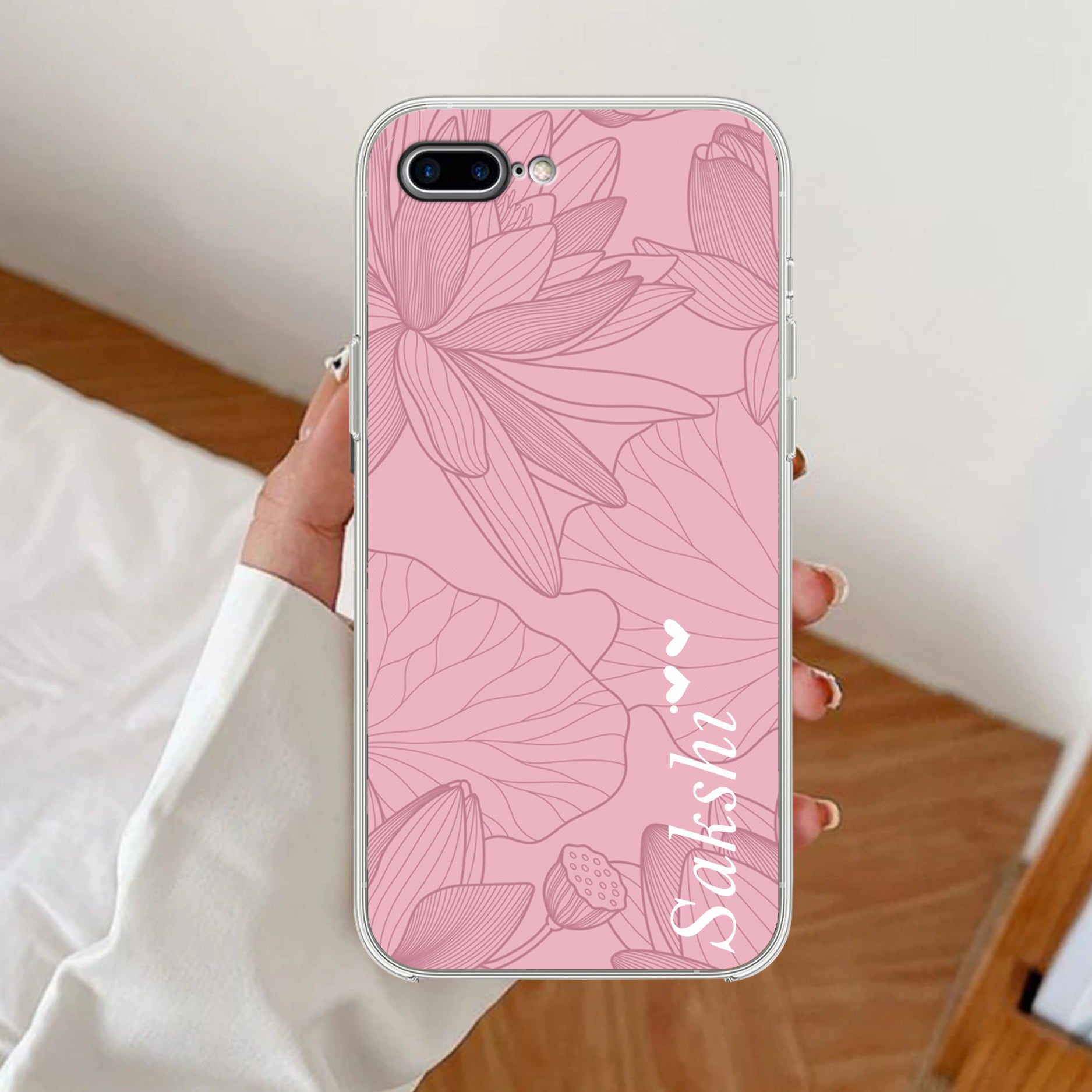 Customized luxury Peach leaves Transparent Silicon Case For iPhone